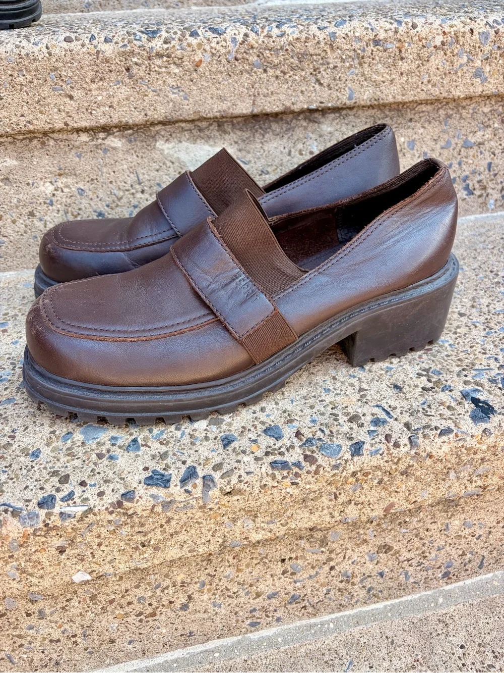 Vintage 1990’s Esprit Chocolate Brown Leather Slip-On Chunky Loafers